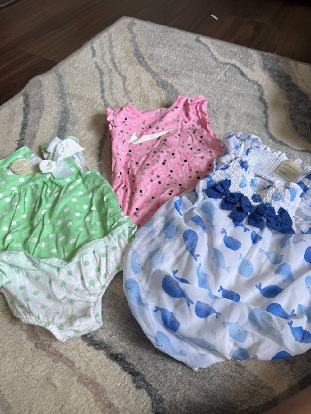 Lot of 3 Baby Girls Clothes  1 Nike Dress and 2 First Impression Onesies